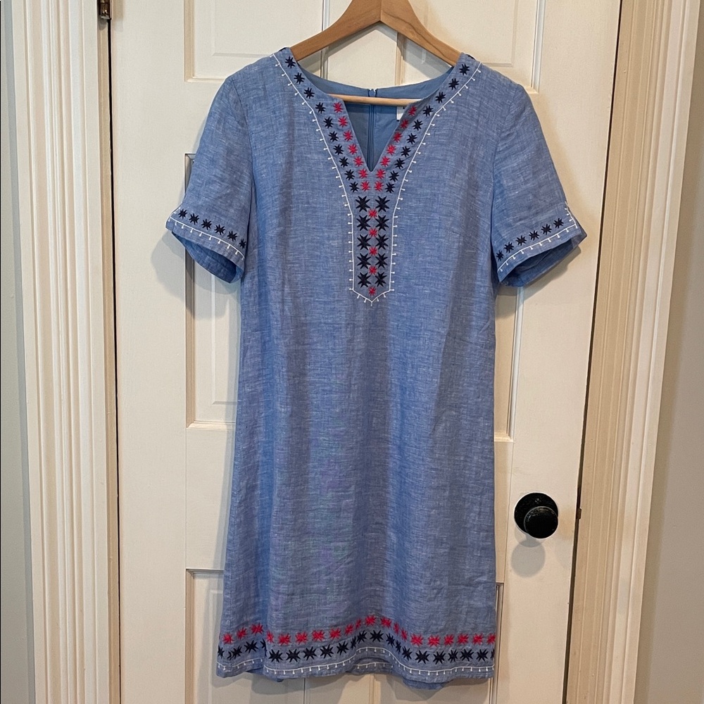 HIHO Tortola Blue Linen Cotton Shift Dress Small